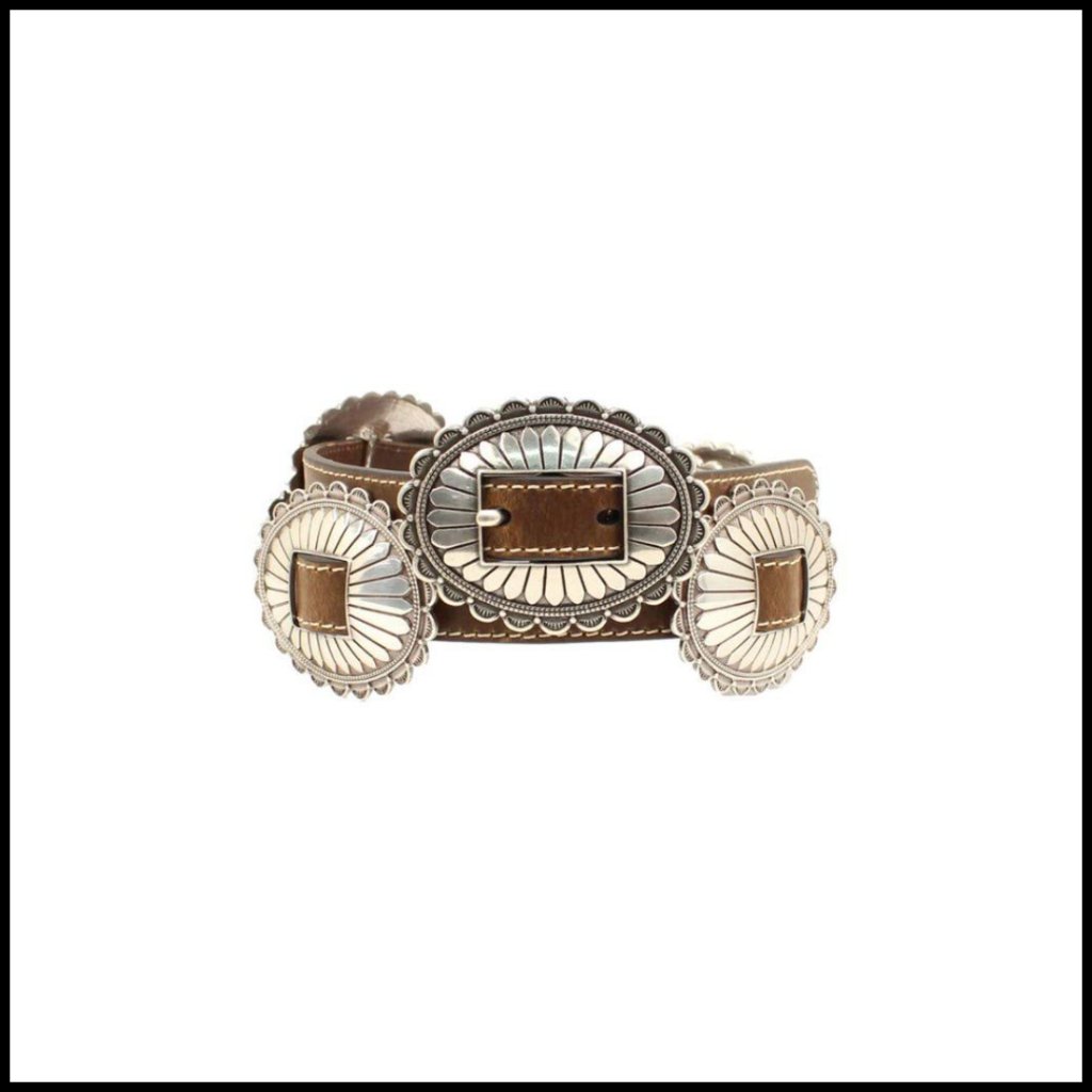 Western Oval Concho Belt Leather Silver Buckle Chic Classic Accessory